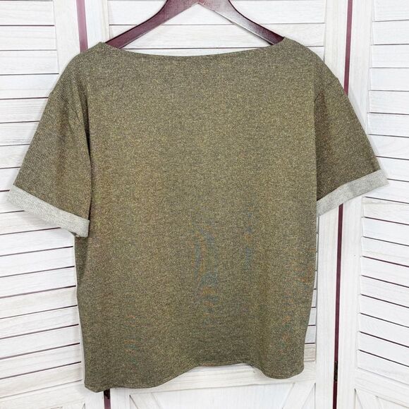 MNG Mango Cuffed Sleeve Metallic Shimmer Knit Tee Shirt Gold Small - Picture 8 of 12